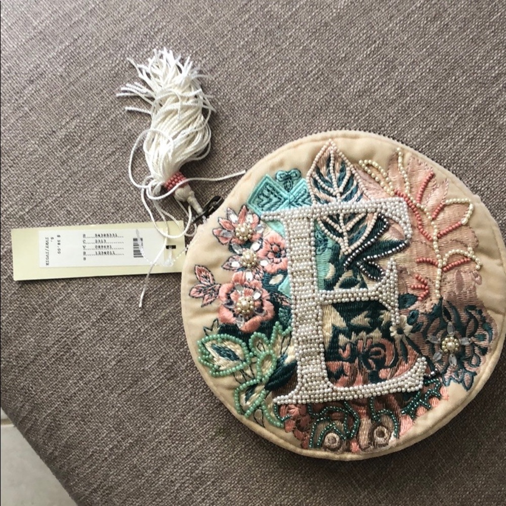NWT Beaded Monogram Anthropologie/BHLDN Pouch
